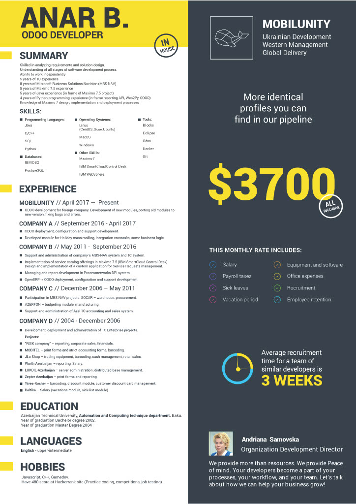 Resume of Enterprise-Level Senior Odoo Developer