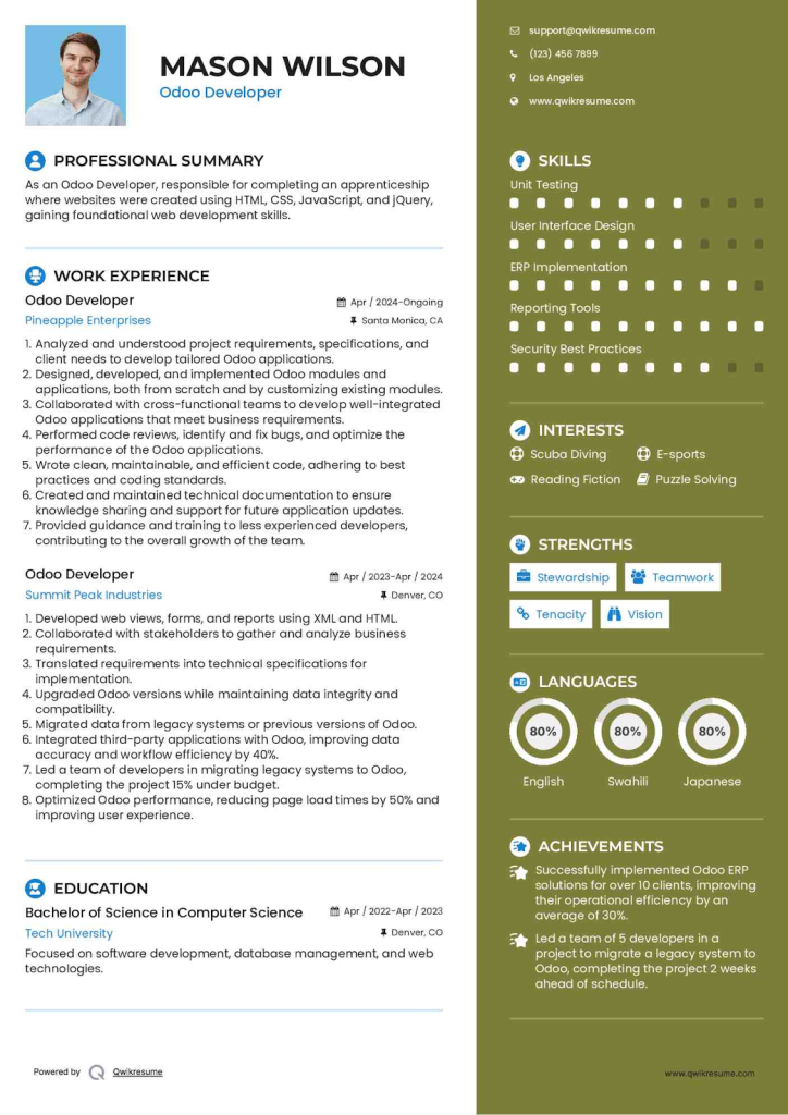 The Hands-On Intermediate MIddle Developer Resume