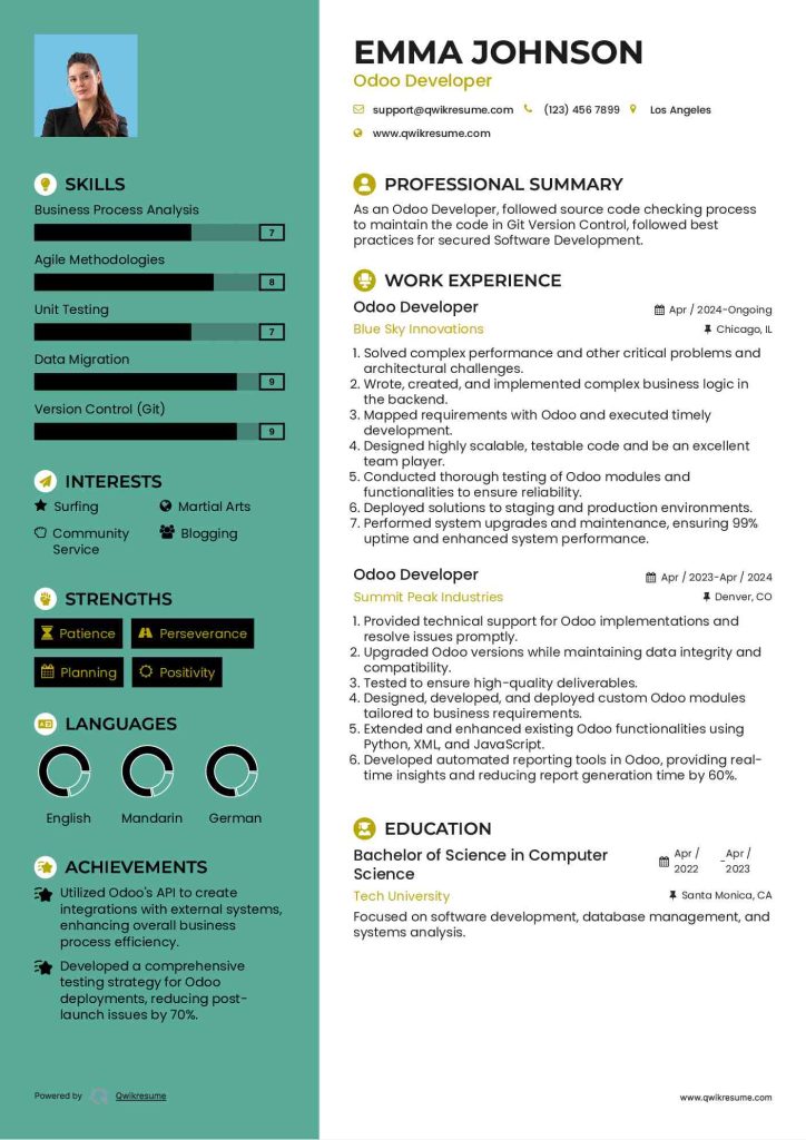 Resume of Process-Driven Junior Odoo Developer