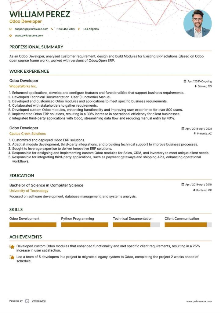 Resume of Senior Delivery & Client-Facing Odoo Specialist