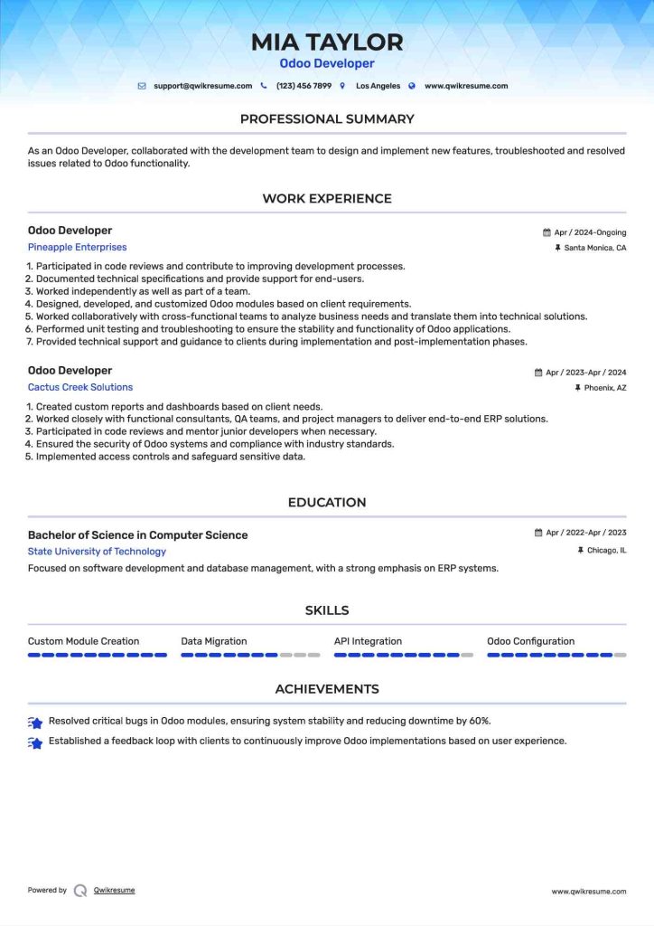 Resume of Technical & Process-Oriented Junior Developer