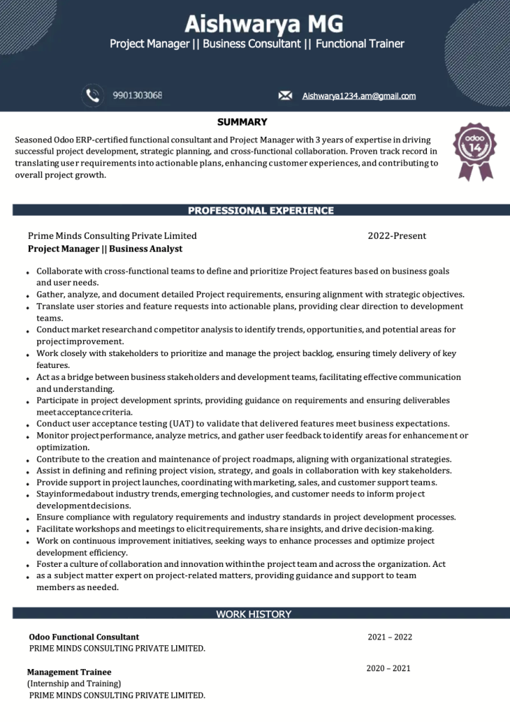 The “Detailed Project & Module Implementation Specialist” Resume