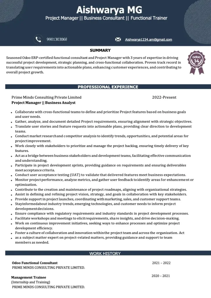 The “Detailed Project & Module Implementation Specialist” Resume