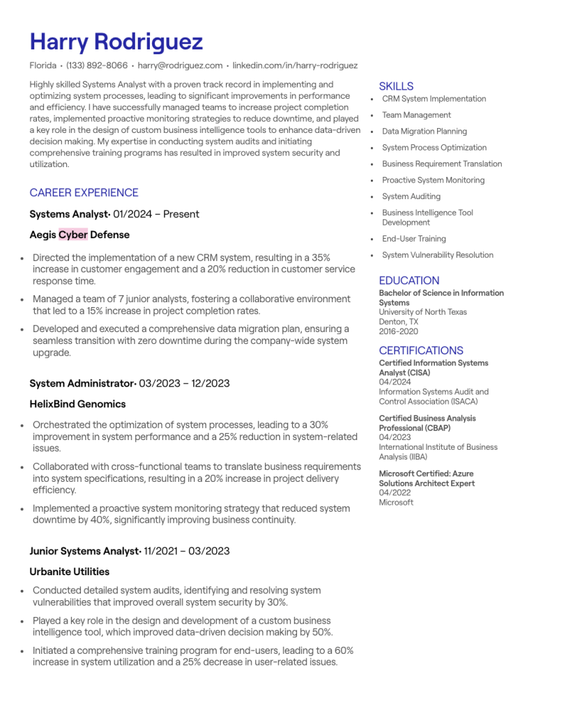 The “System Optimization & Data-Driven Analyst” Resume