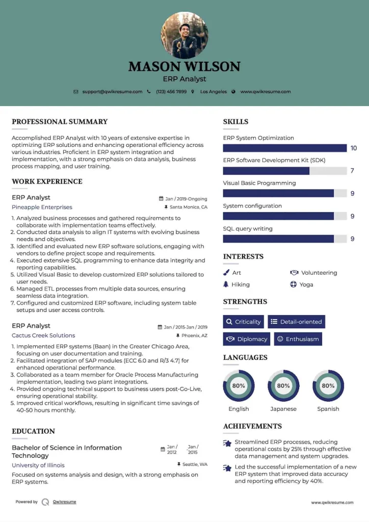 The “Senior ERP Analyst with Strong Technical Insight” Resume