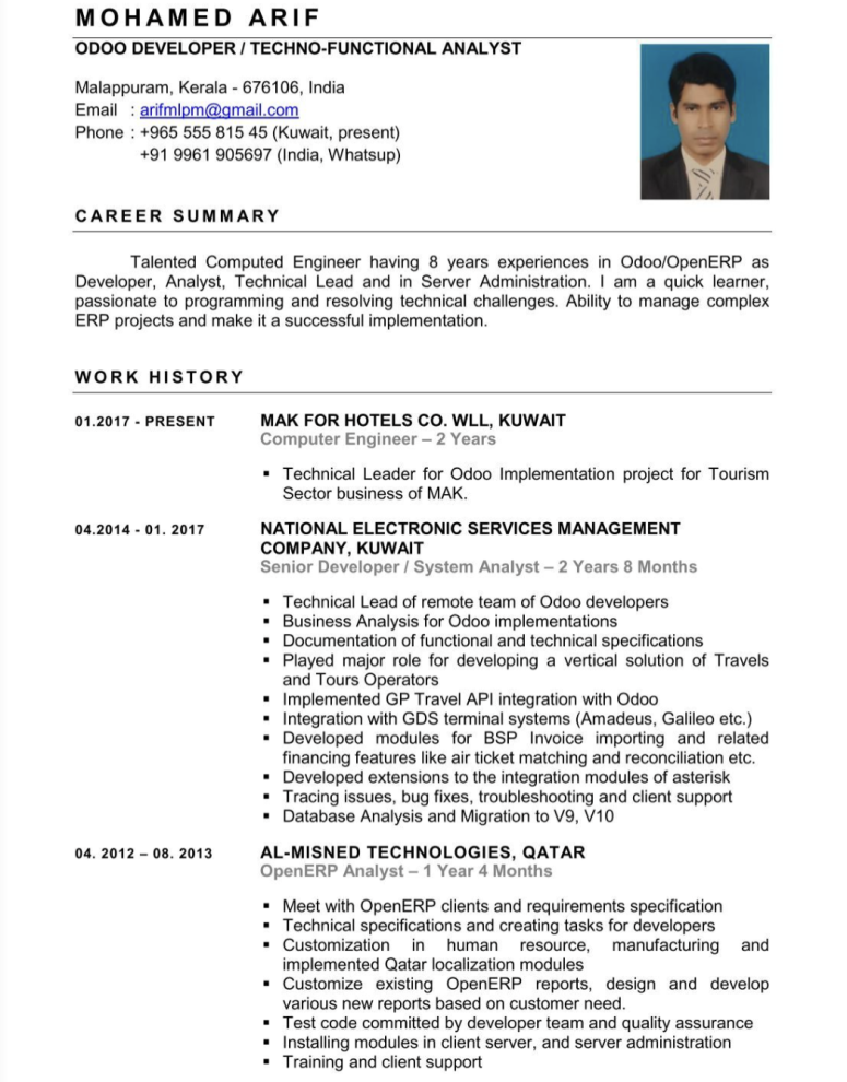 The “Techno-Functional Odoo Analyst with Deep Implementation Experience” Resume