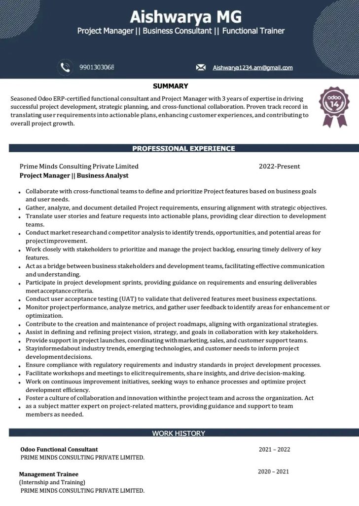 The “Detailed Project & Module Implementation Specialist” Resume