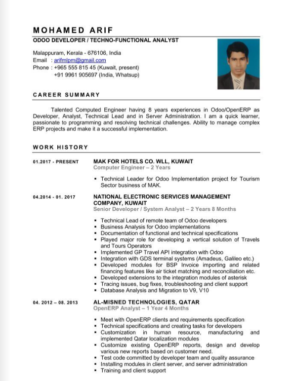 The “Techno-Functional Odoo Analyst with Deep Implementation Experience” Resume